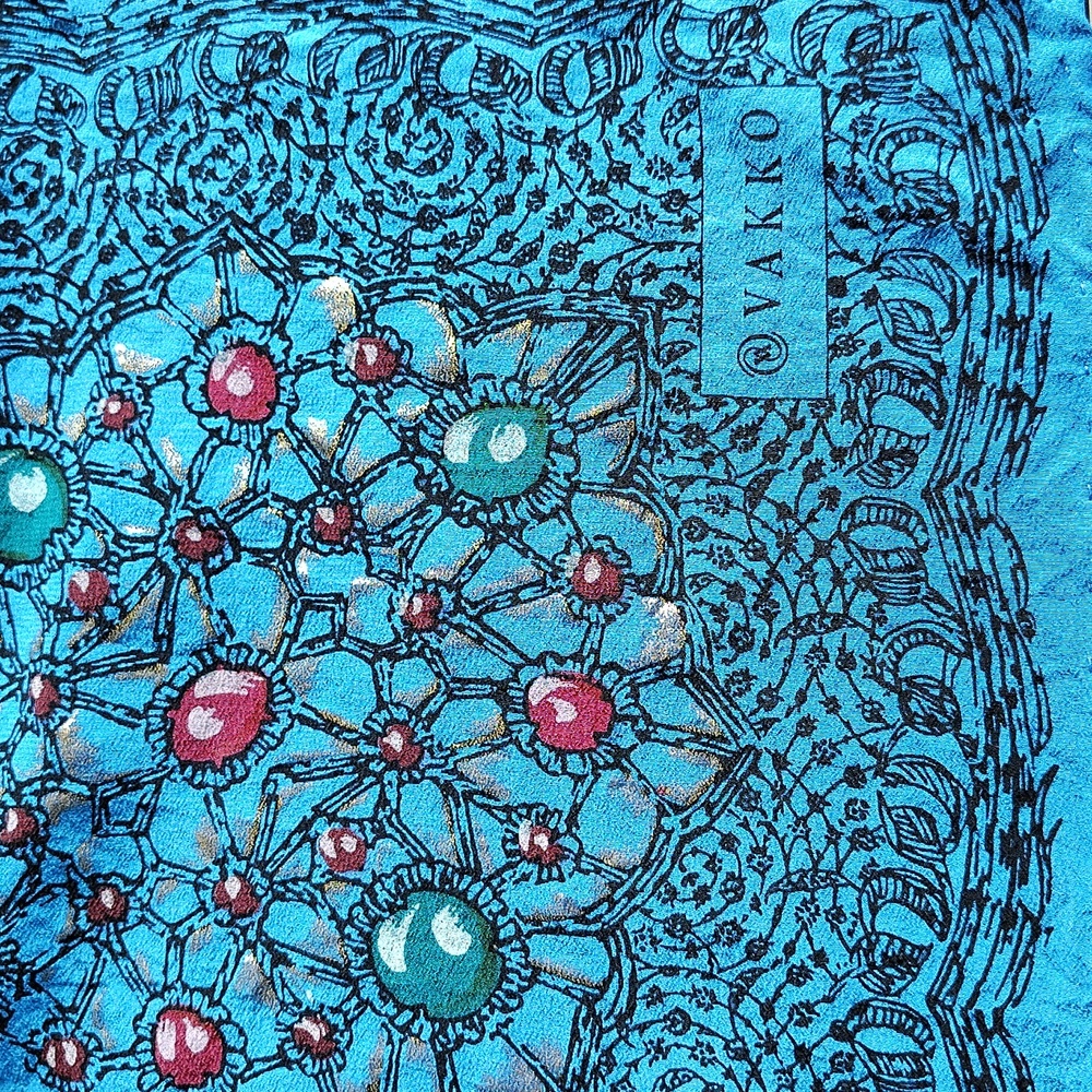 ✨ Rare Vakko Luxury Turkish Scarf. Blue with Gemstone Design.